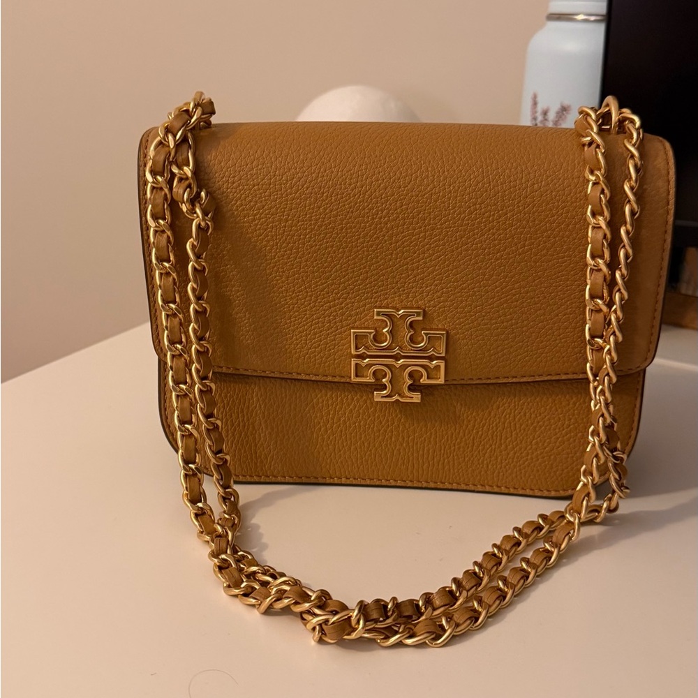 Tory Burch Mustard Leather Crossbody Bag with Gold Chain